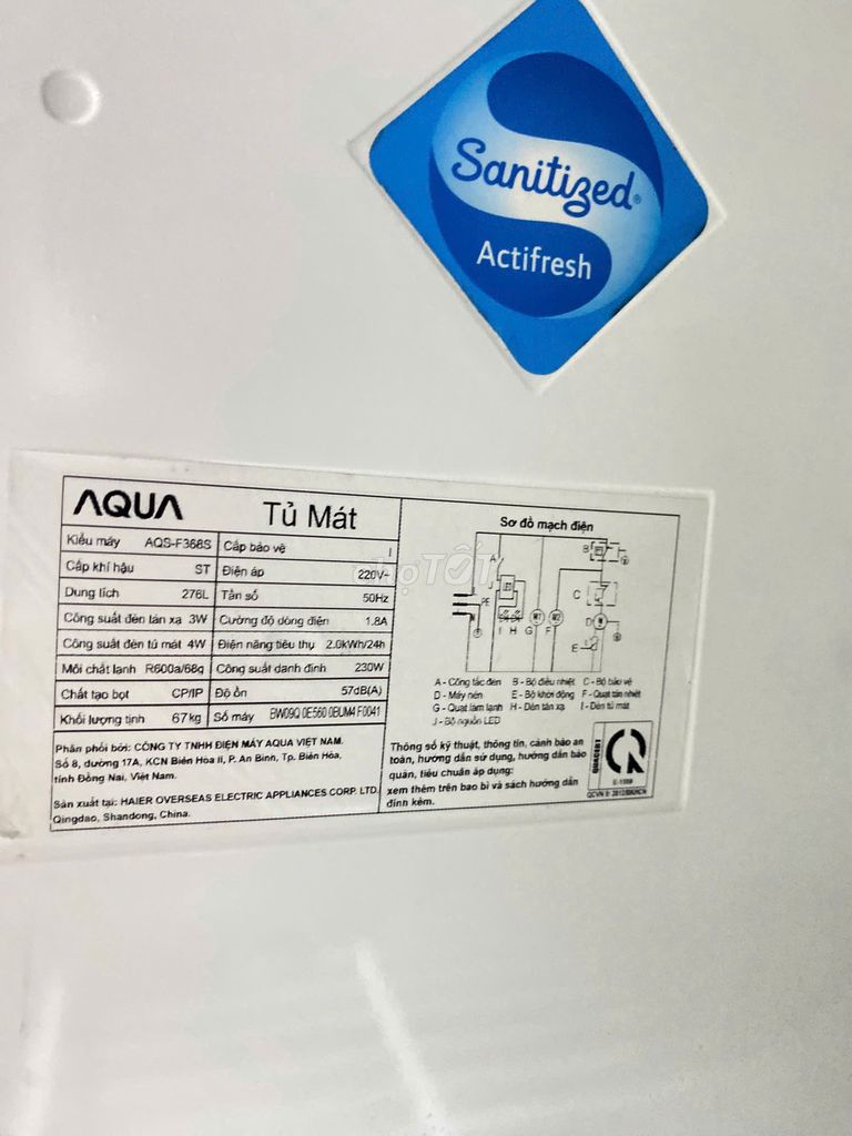 Tủ Mát Aqua 276 Lít AQS-F368S zin mới 90% - Hình ảnh 6