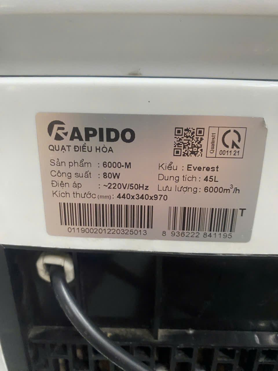 Quạt điều hòa Rapido 6000-M Nhẹ điện - Free Ship - Hình ảnh 7