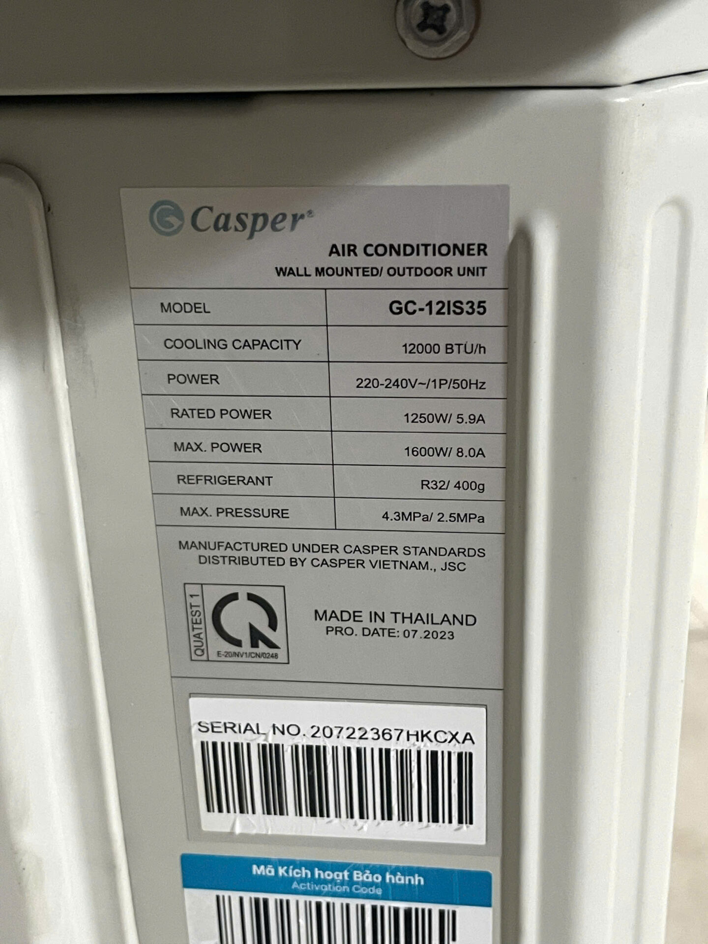 Máy lạnh Casper 1.5HP Inverter GC-12IS35 Date 2023 - Hình ảnh 8